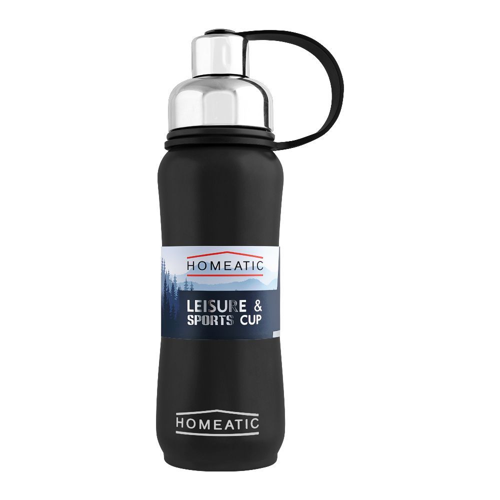 Homeatic Steel Sports Water Bottle – Black, 500ml, KD-850 – Compact and Practical Sports Bottle