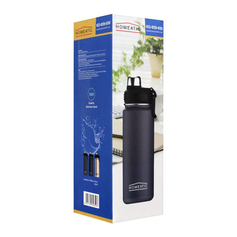 Homeatic Steel Sports Water Bottle – Black, 650ml, KD-859 – Versatile and Robust Sports Bottle