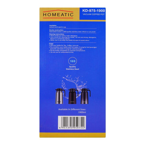 Homeatic Steel Thermos – 1.9 Liter Capacity, Silver, HKD-975 – Sleek and Efficient Temperature Retention