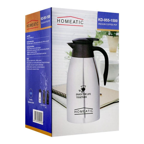 Homeatic Steel Thermos – Black, KD-955, 1.5 Liters – Large Capacity Insulated Thermos for Hot and Cold Beverages