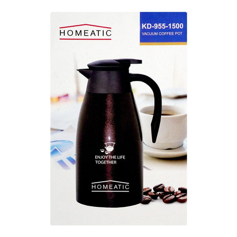 Homeatic Steel Thermos – Black, KD-955, 1.5 Liters – Large Capacity Insulated Thermos for Hot and Cold Beverages