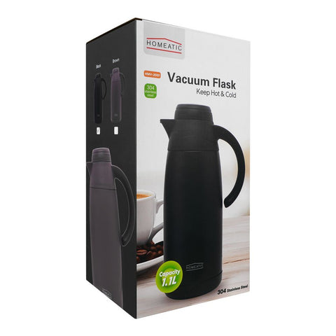 Homeatic Steel Vacuum Flask – 1.1 Liter Capacity, Black, HMV-2001 – Sleek and Portable Drinkware