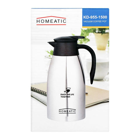 Homeatic Steel Vacuum Thermos – Silver, 1.5L, KD-955 – Premium Insulated Thermos for Hot and Cold Beverages