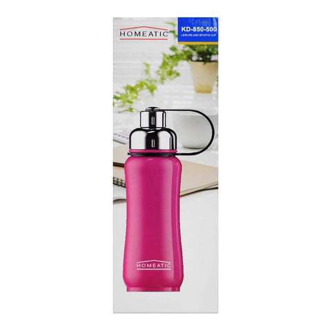 Homeatic Steel Water Bottle – 500ml Capacity, Pink, KD-850 – Insulated and Travel-Friendly Bottle