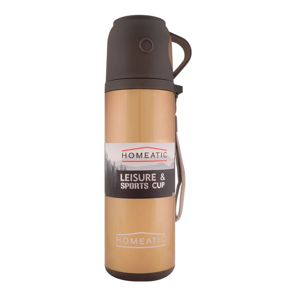 Homeatic Steel Water Bottle – 500ml, Golden, KD-597 – Elegant and Compact Drinkware