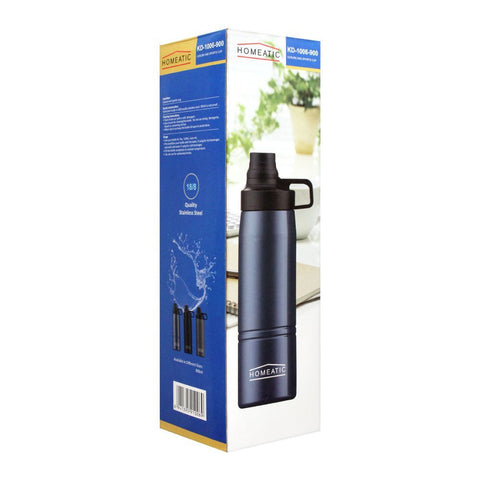 Homeatic Steel Water Bottle – 900ml, Silver, KD-1006 – Sleek and Durable Hydration Solution