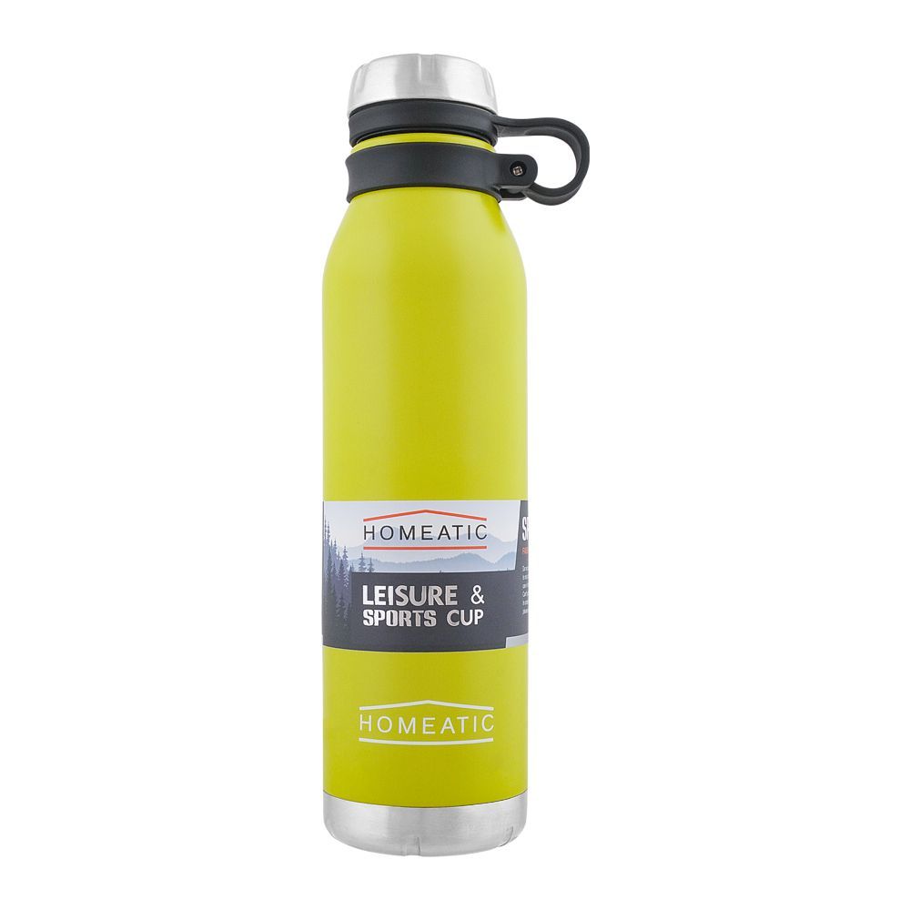 Homeatic Steel Water Bottle – Yellow, 750ml, KA-036 – Bright and Functional Hydration Bottle