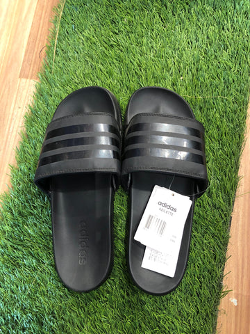 Adidas Adilettes Comfort Slides 3 Stripes – All Black – Contoured Footbed, Quick-Dry Upper, All-Day Comfort – Perfect for Relaxation & Everyday Wear | Replica.