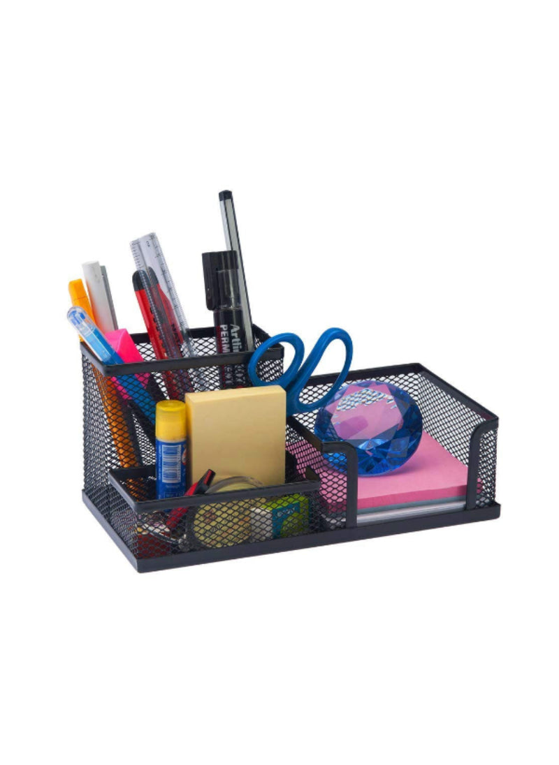 InstaOrder Metal Mesh Pen Holder 3-in-1 – Desk Organizer, Multifunctional Stationery Holder – Perfect for Office, School, and Home Use | Versatile and Durable