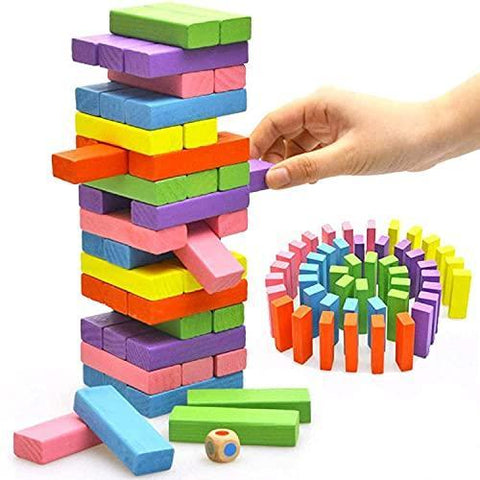 Jenga 54-Piece Colored Tower – Classic Stacking Game with Vibrant Blocks, Enhances Coordination and Strategy Skills – Ideal for Family Fun and Competitive Play