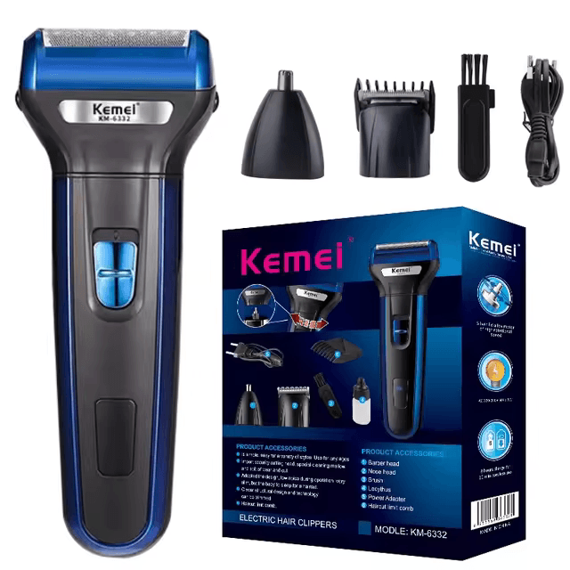 Kemei KM-6332 3-In-1 Rechargeable Electric Shaver & Trimmer – Multi-Function, Rechargeable, Ergonomic Design | Shaver & Trimmer