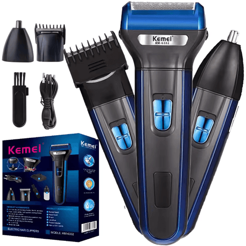 Kemei KM-6332 3-In-1 Rechargeable Electric Shaver & Trimmer – Multi-Function, Rechargeable, Ergonomic Design | Shaver & Trimmer