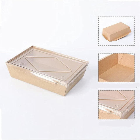 Kraft Box with Transparent Lid (DS-1200) – Biodegradable Disposable Food Packaging | Essentials