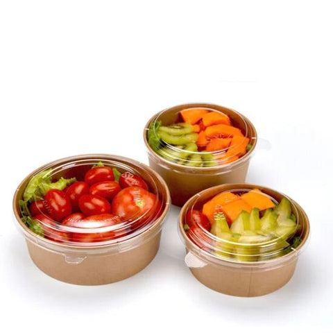 Kraft Salad Bowl with Lid single bowl – Biodegradable Disposable Food Packaging | Essentials