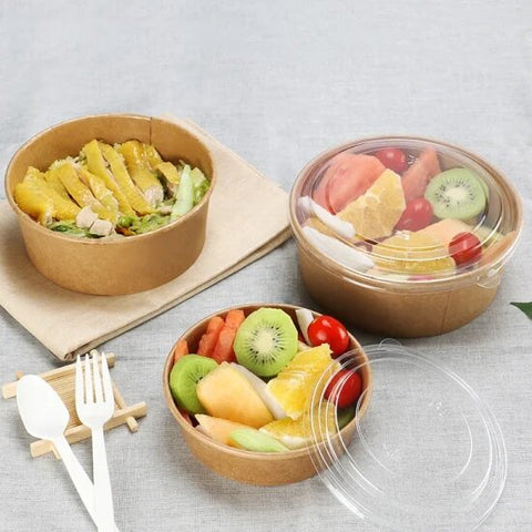 Kraft Salad Bowl with Lid single bowl – Biodegradable Disposable Food Packaging | Essentials