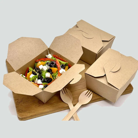 Kraft Takeout Containers Small 5x4x3 Inches – Sturdy Kraft Paper, Ideal for Small Portions, Eco-Friendly – Disposable Food Packaging | Great for Takeout