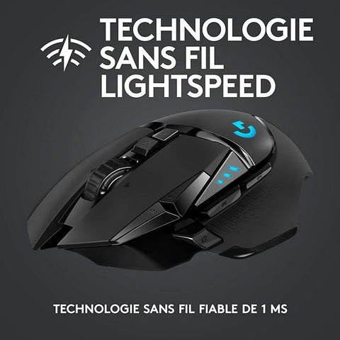 Logitech G502 Lightspeed Wireless Gaming Mouse – HERO 25K Sensor, Customizable RGB Lighting, 11 Programmable Buttons, Adjustable Weights