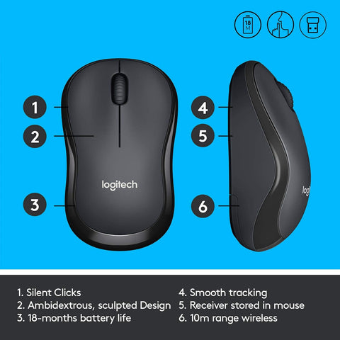 Logitech M221 Silent Wireless Mouse – Black, Noise Reduction, 2.4 GHz Wireless Connection, 18-Month Battery Life – Ideal for Quiet Environments | Model: M221