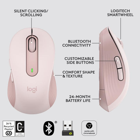 Logitech Signature M650 Wireless Mouse – Medium Size, Grey, Silent Clicks, Customizable Buttons, 2-Year Battery Life – Ideal for Comfortable Daily Computing | Model: M650