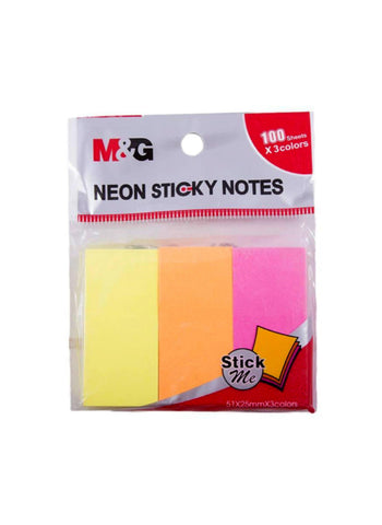 M&G Neon Sticky Notes – 51 x 25 mm, 100 Sheets, 3 Colors – Bright, Durable, Versatile – Perfect for Office, School, and Home Use | Convenient and Handy