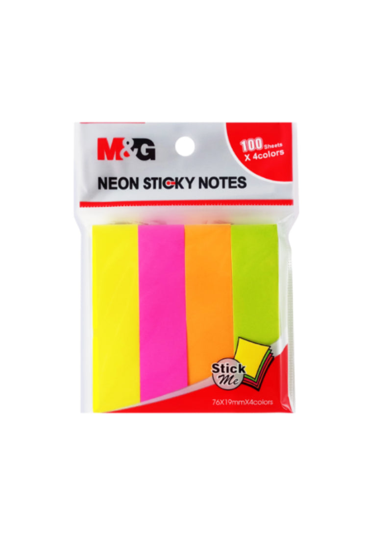 M&G Neon Sticky Notes – 76 x 19 mm, 100 Sheets – Bright Colors, Durable, Versatile – Perfect for Office, School, and Home Use | Reliable and Handy