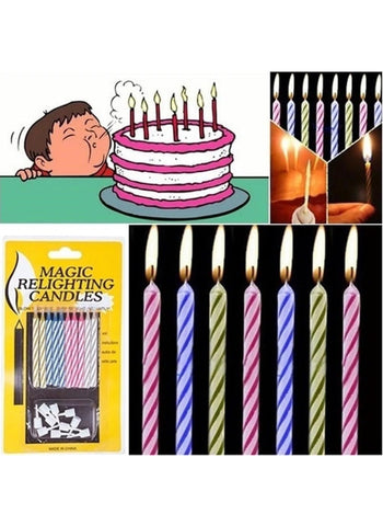 Magic Relighting Candles – Pack of 10, Birthday Cake Decoration | Reusable & Fun for Birthday Parties