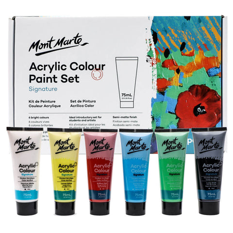 Mont Marte Acrylic Colour Paint Set Signature 6pc x 75ml – Rich Color Range, Smooth Finish, Beginner-Friendly – Acrylic Paint Set | Great for All Skill Levels