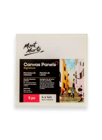 Mont Marte Canvas Panels 4x4in 5pcs – Set of 5, Small Panels, Smooth Texture – Perfect for Mini Art Projects | Display-Ready