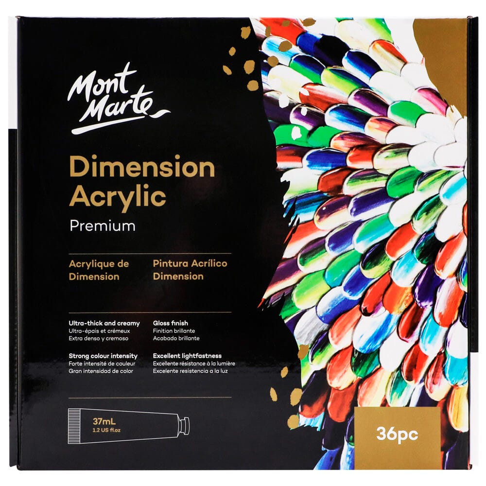 Mont Marte Dimension Acrylic Premium 36pc x 37ml – Thick Consistency, High Coverage, Textured Finish – Premium Acrylic Paint | Ideal for Dimensional Artwork