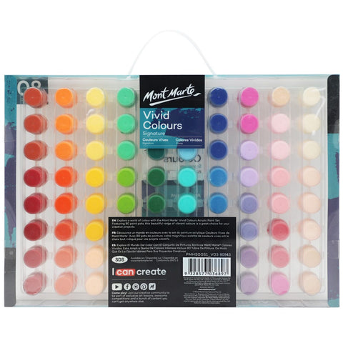 Mont Marte Vivid Color 80pcs – Wide Range of Shades, High Pigmentation, Versatile Use – Acrylic Paint Set | Ideal for Creative Projects