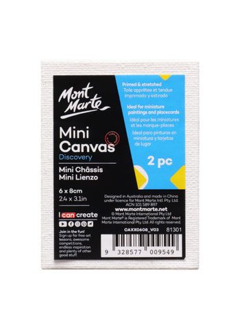 Mont Marte Mini Canvas 6x8 cm 2pcs CMPL1318 – Small Canvas Set, Smooth Surface, Durable Design – Great for Mini Art Projects | Ready to Use