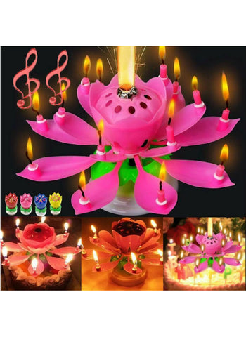 Musical Flower Rotating Birthday Candle – Ideal for Birthday Cake Decoration | Rotating & Musical Fun