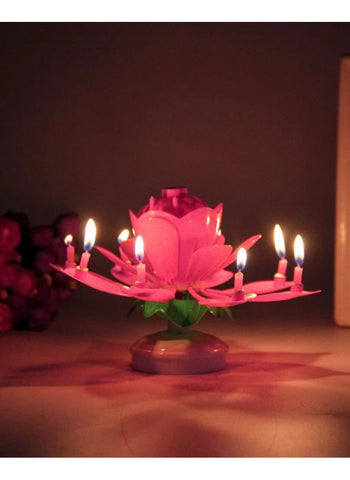 Musical Flower Rotating Birthday Candle – Ideal for Birthday Cake Decoration | Rotating & Musical Fun