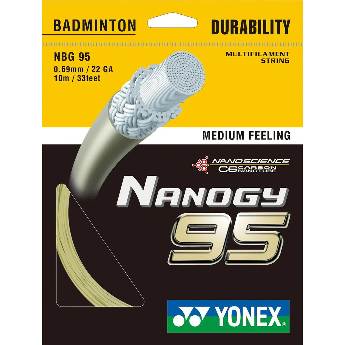 Yonex Nanogy 95 Badminton Strings – Superior Repulsion, Excellent Control, High Tension Resistance – Ideal for Professional Use