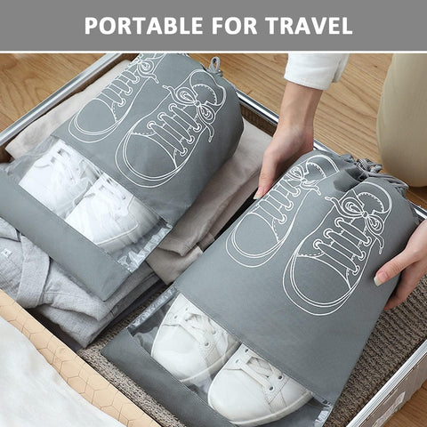 Pack of 12 - Travel Shoes Storage Bag with Clear Window Non-Woven with PVC Bag – Transparent Window, Durable Non-Woven Fabric, Compact Design – Closet Organizer | Ideal for Travel and Storage