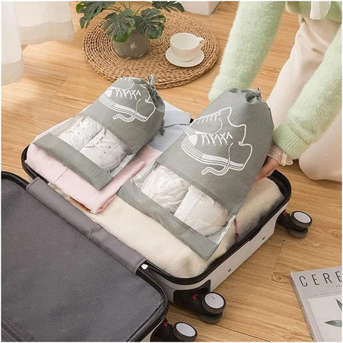 Pack of 12 - Travel Shoes Storage Bag with Clear Window Non-Woven with PVC Bag – Transparent Window, Durable Non-Woven Fabric, Compact Design – Closet Organizer | Ideal for Travel and Storage