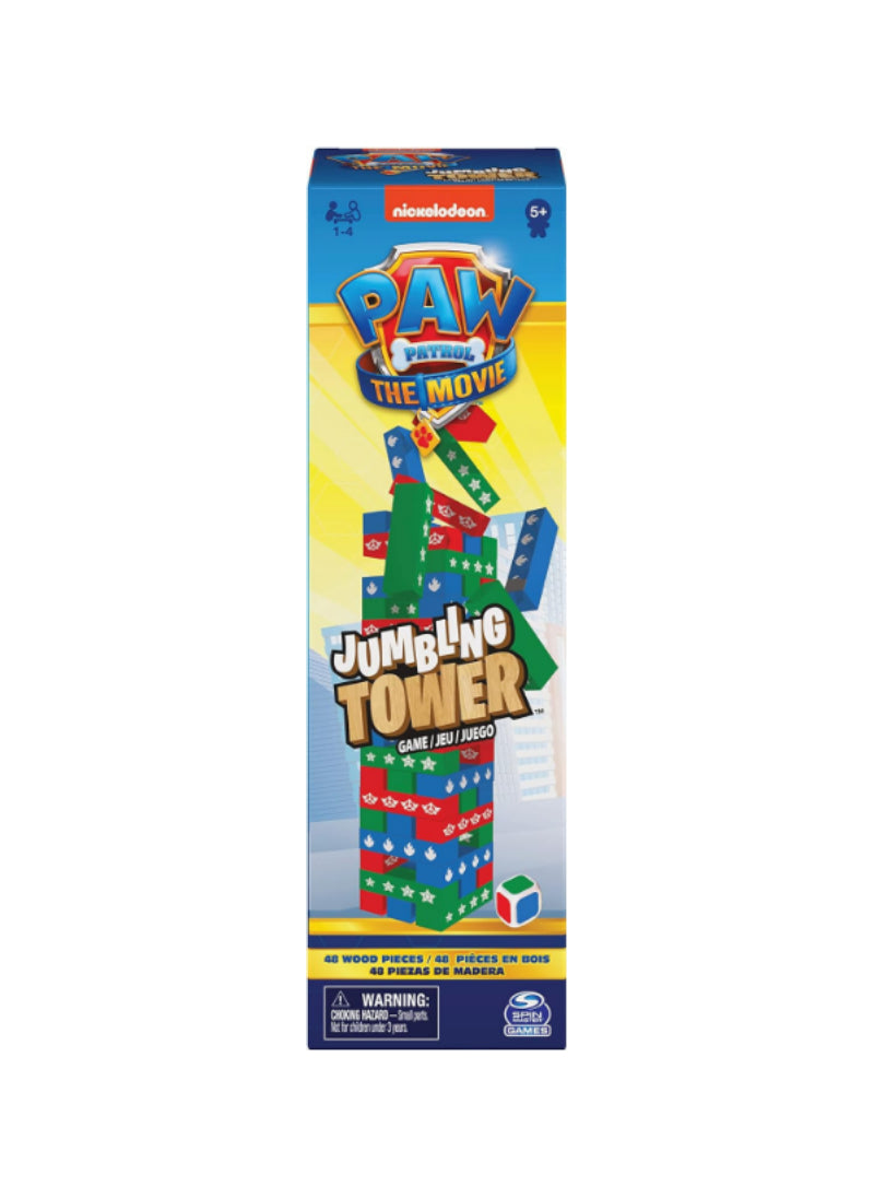 Paw Patrol Jumbling Tower Assorted Blue – Stacking Fun, 2-4 Players, Wooden Blocks – Party Game | Steady Your Hands