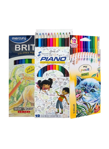 Pencil Color Piano, Dollar, Brito, Tempo, & Sharik Multi-Color Set – 12 Colors | High-Quality Pencils for Artistic Creativity
