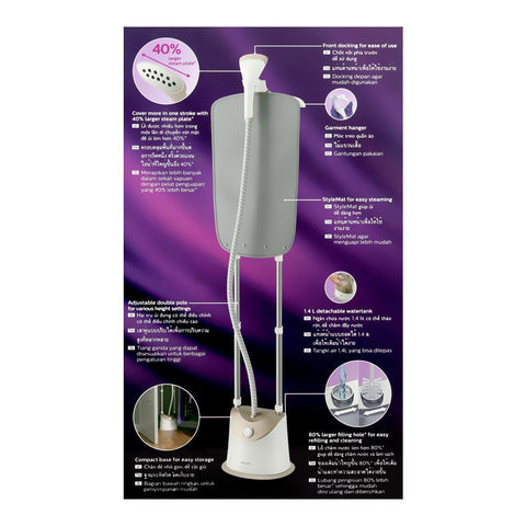 Philips GC484 – High-Power Garment Steamer, 2 Steam Levels, 1400ml Detachable Water Tank – Efficient Garment Care