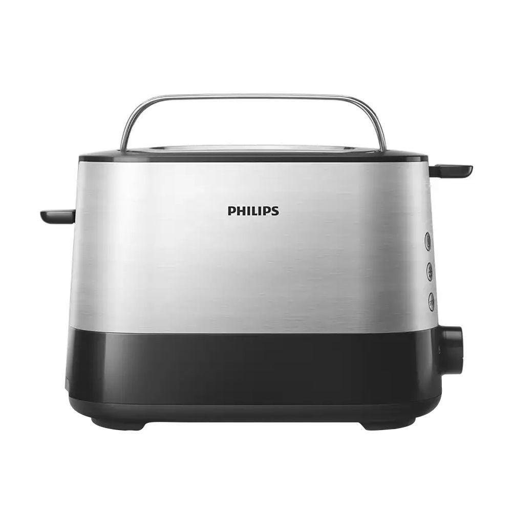 Philips Viva Collection Toaster HD2637/91, 950W, Extra Wide Slots for Thick and Thin Slices, 7 Browning Settings, Built-In Bun Rack, Black