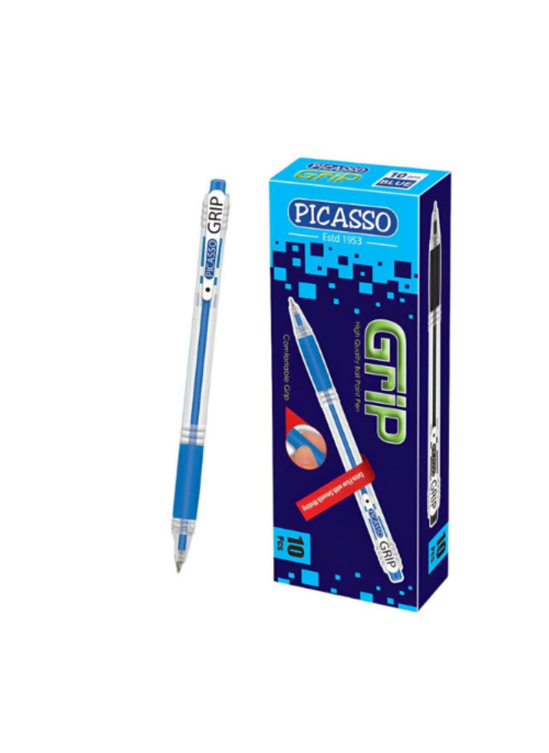 Picasso Grip Ball Pens – Pack of 10, Comfortable Grip, High-Quality Ink – Perfect for Writing and Office Use | Durable and Reliable