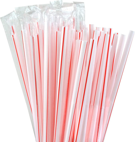 Plastic Drinking Red Striped Jumbo Straw – Jumbo Size, Red Stripes, Durable Plastic – Disposable Straws | Great for Large Beverages