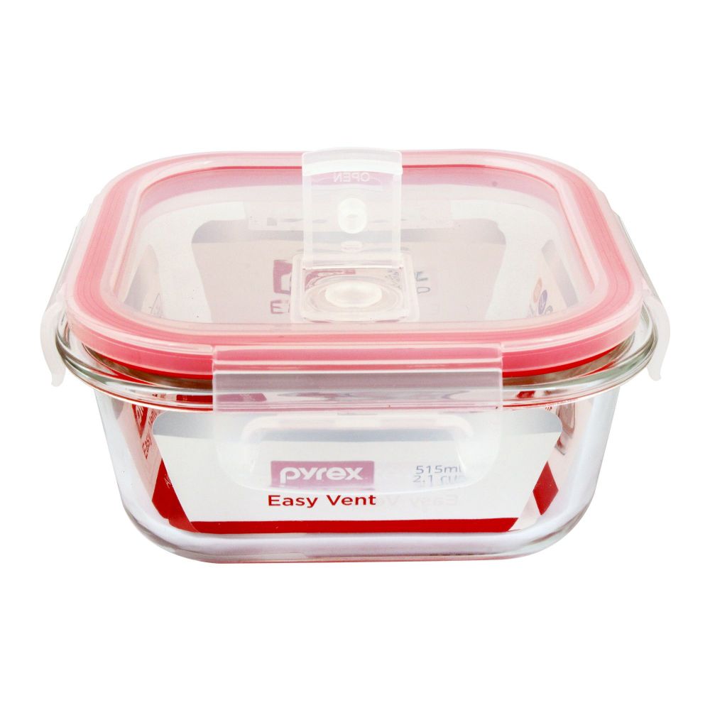 Pyrex Easy Vent Square Glass Food Storage with Lid 515ml – Ventilated Lid, Durable Glass, Microwave Safe – Food Storage Container | Perfect for Small Meals