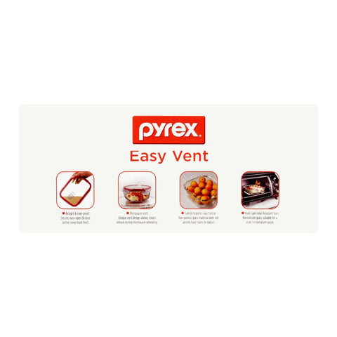 Pyrex Easy Vent Square Glass Food Storage with Lid 515ml – Ventilated Lid, Durable Glass, Microwave Safe – Food Storage Container | Perfect for Small Meals