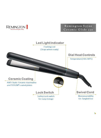 REMINGTON Hair Straightener Ceramic Glide 230 S3700 – Ceramic Glide Technology, High Heat, Smooth Finish – Hair Styling | For Effortless Styling