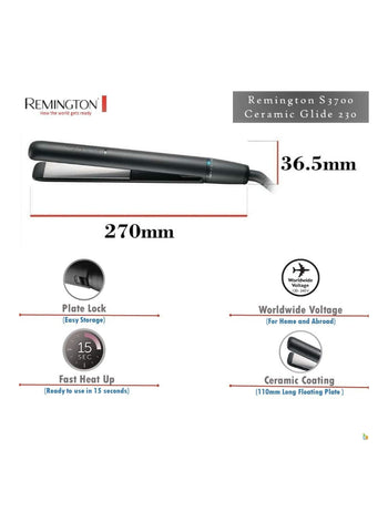 REMINGTON Hair Straightener Ceramic Glide 230 S3700 – Ceramic Glide Technology, High Heat, Smooth Finish – Hair Styling | For Effortless Styling