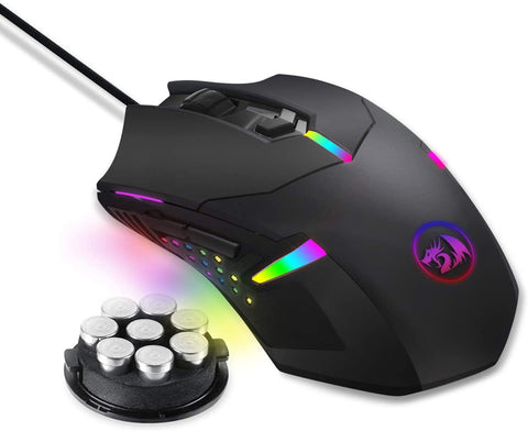 Redragon M601 CENTROPHORUS – RGB Gaming Mouse, 6 Programmable Buttons, 3200 DPI, Ergonomic Design, Adjustable Weight – Perfect for Gamers