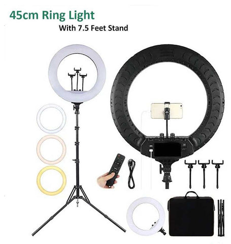 Ring Light with Remote and 3 Mobile Holders 45 CM – Adjustable Brightness, Remote Control, Multiple Holders – Ring Light | Perfect for Selfie and Vlogging