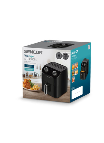 Sencor Air Fryer SFR4500BK – 4.5L Manual, 1350W Power, Adjustable Temperature – Non-Stick Pot & Cool-Touch Design