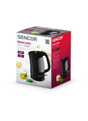 Sencor Electric Kettle SWK2511BK – 2.5L Black, 2200W Power, Double-Sided Water Mark – Stylish & Functional Design